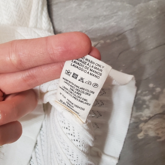 FRNCH Paris Elegant White Knit Short Sleeves Top. Partial Open Back. Bow. S. - Picture 4 of 11